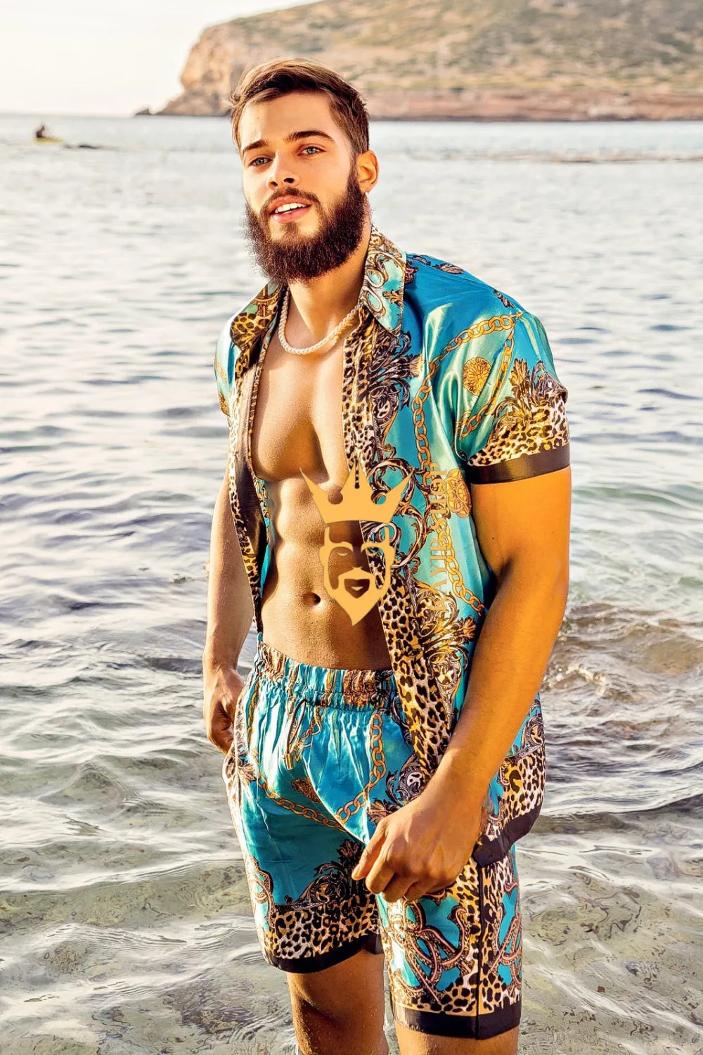 Men's Short Sleeve Floral Silk Button-Down Shirt Set - Elevate Your Summer Style with Luxurious Comfort and Tropical Appeal