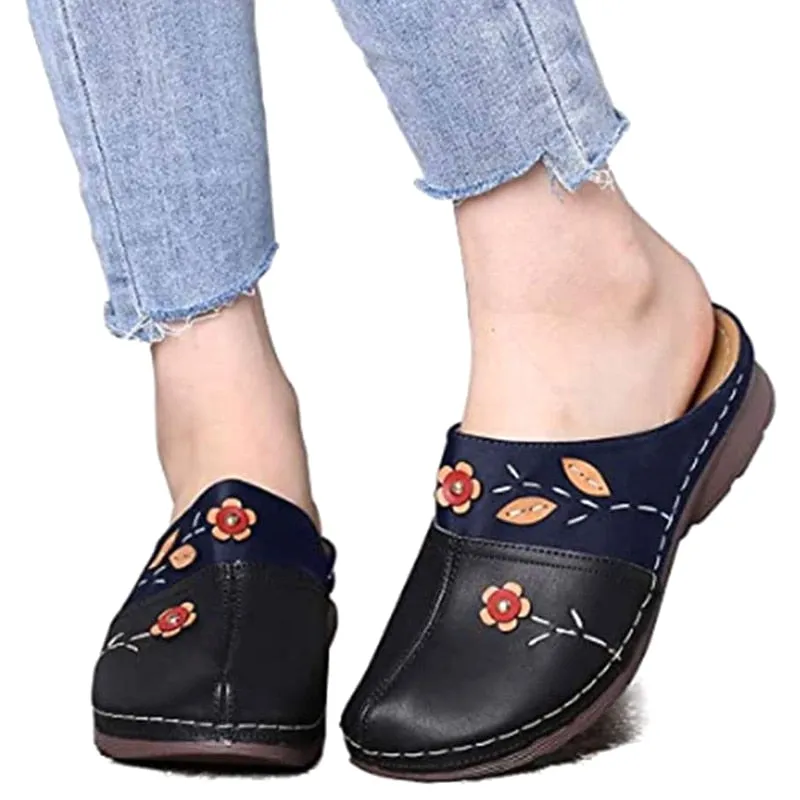 Purpdrank - Women Flat Floral Sandals PU Leather Material Comfortable Slippers for Valentine's Day Christmas Gift