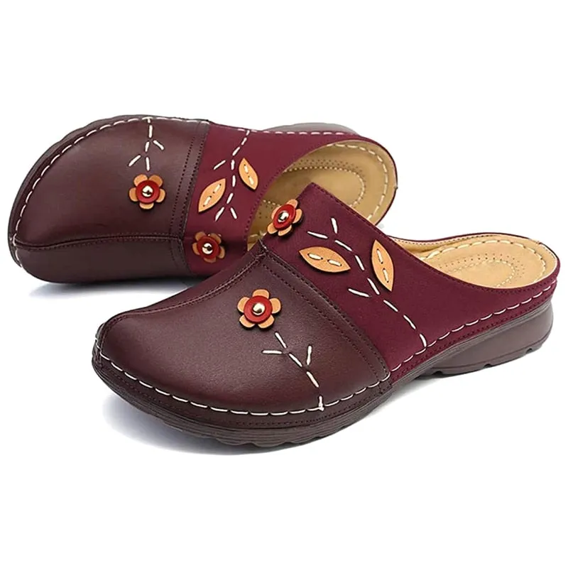 Purpdrank - Women Flat Floral Sandals PU Leather Material Comfortable Slippers for Valentine's Day Christmas Gift