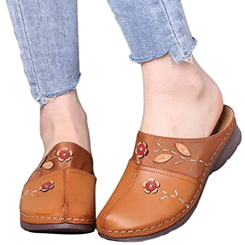 Purpdrank - Women Flat Floral Sandals PU Leather Material Comfortable Slippers for Valentine's Day Christmas Gift