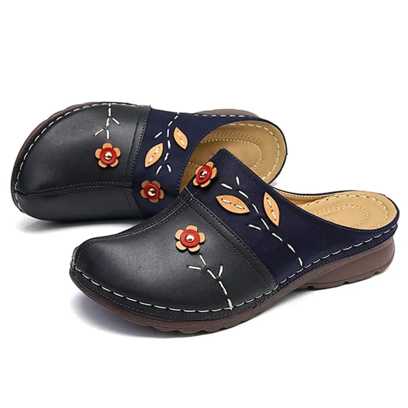 Purpdrank - Women Flat Floral Sandals PU Leather Material Comfortable Slippers for Valentine's Day Christmas Gift