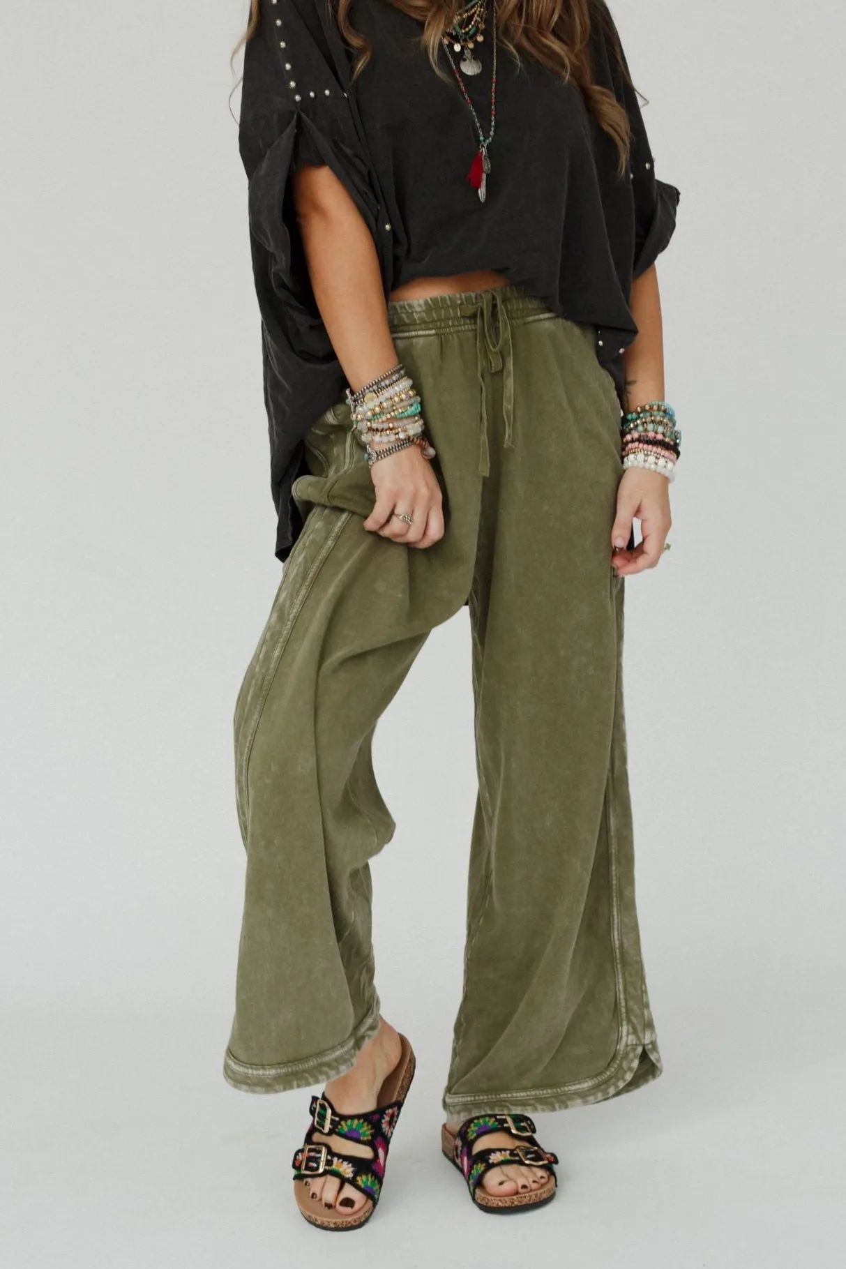 So Comfy Wide Leg Pant Cropped Length - Olive